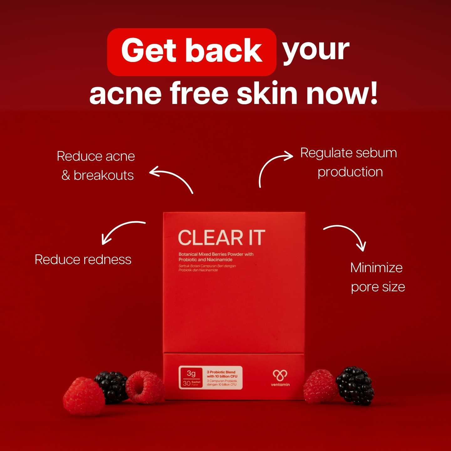 Ventamin Clear It+: Doctor-Formulated Drink Mix for Acne & Breakout Control