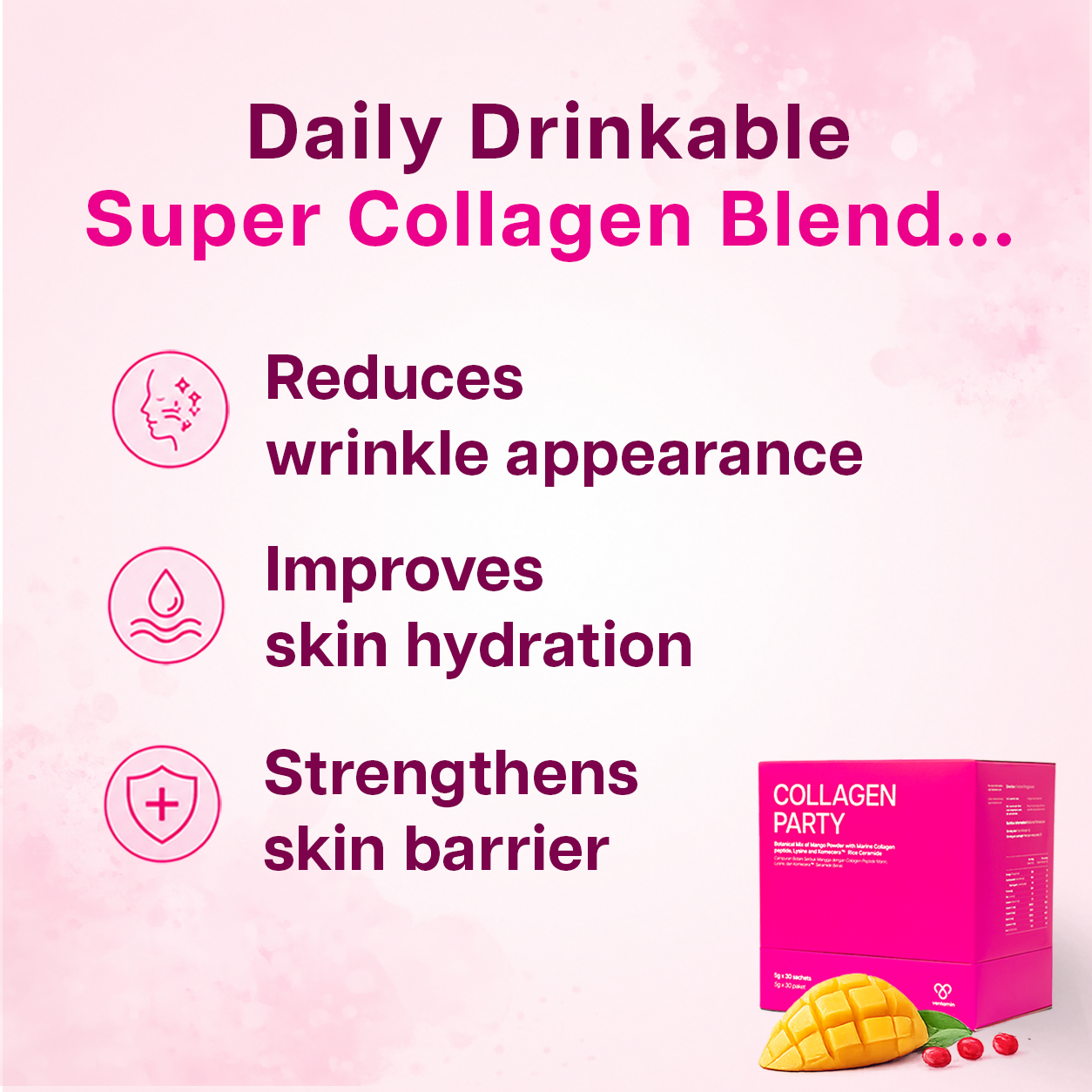 Ventamin Collagen Party: Doctor-Formulated Drink Mix for Firmer, Tighter, Younger Skin