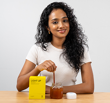 Mix with water. Add to 150ml – 300 ml water (cold or room temp). Mix with your favourite juice or honey for a sweeter taste.